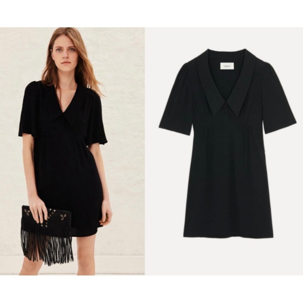 ba&sh Peyton Collared Short Sleeve Mini Wrap Lady Dress BASH LBD Designer